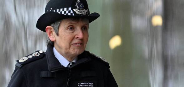 Cressida Dick, commissioner of the Metropolitan Police, stands outside in the police uniform