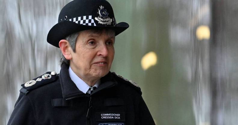 Cressida Dick, commissioner of the Metropolitan Police, stands outside in the police uniform