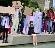Trans activists hold a demonstration in support of self-identification of sex in the Scottish census.