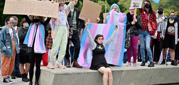 Trans activists hold a demonstration in support of self-identification of sex in the Scottish census.