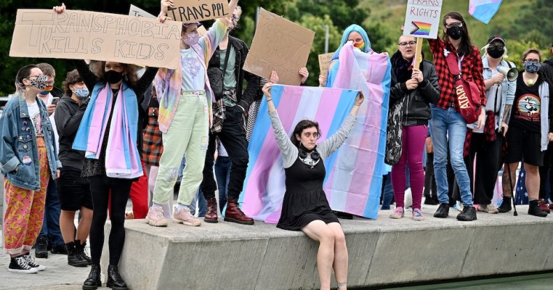 Trans activists hold a demonstration in support of self-identification of sex in the Scottish census.