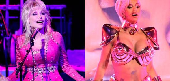 Side by side images of Dolly Parton and Cardi B