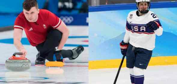side by side images of Bruce Mouat and Alex Carpenter competing at the Olympics