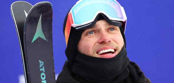 Gus Kenworthy of Team Great Britain reacts after their first run during the Men's Freestyle Skiing Freeski Halfpipe Qualification on Day 13 of the Beijing 2022 Winter Olympics