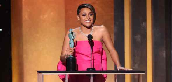 Ariana DeBose accepts Outstanding Performance by a Female Actor in a Supporting Role for West Side Story.