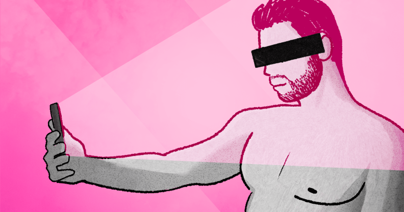 Illustration of a naked man taking a selfie