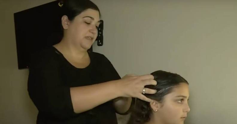 Lisa Stanton, a mother in Texas, is doing the hair of her daughter Maya