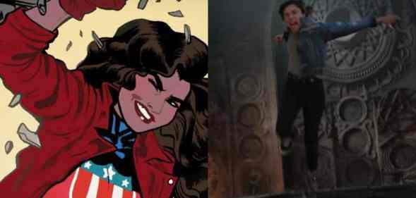 Side by side images of America Chavez from the Marvel comics as well as a still from Doctor Strange in the Multiverse of Madness