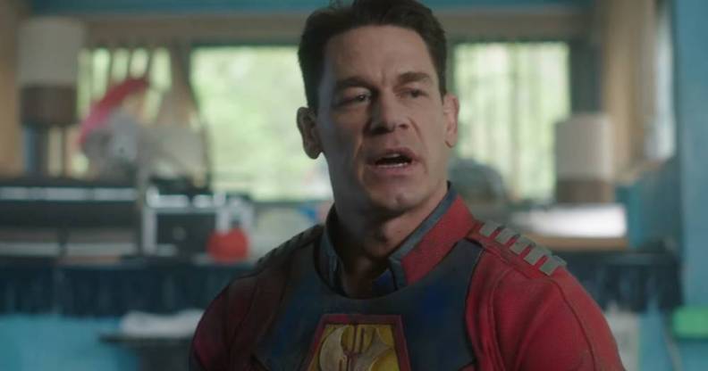 John Cena is seen wearing the Peacemaker costume