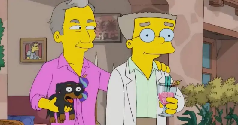 Waylon Smithers, a characters from The Simpsons, stands alongside his new boyfriend