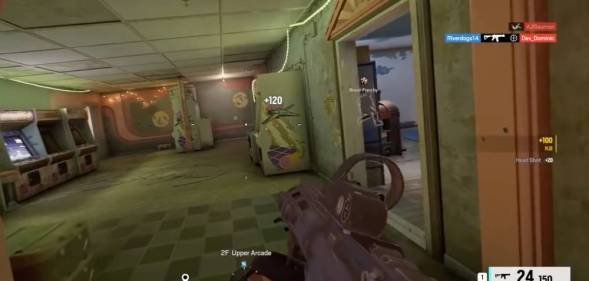 A first person perspective of a person playing the Ubisoft game Rainbow Six