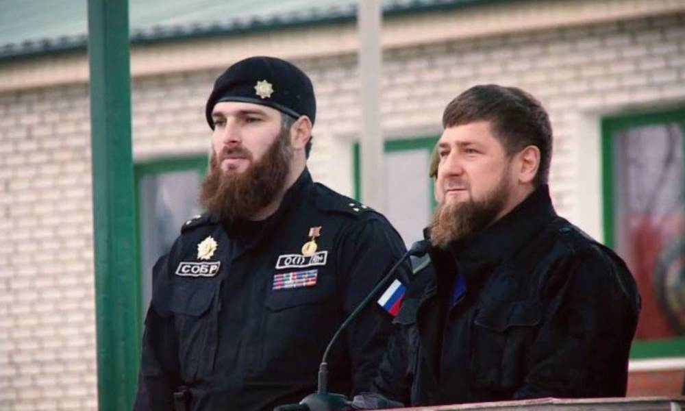 Magomed Tushayev and Ramzan Kadyrov, the leader of Chechnya, stand side by side