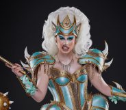 Promotional photograph of Blu Hydrangea holding a mace and chain