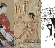 For LGBT+ History month, from left to right: An early 18th century painting of a Samurai, a relief of Niankhkhnum and Khnumhotep, and Kangjiashimenji Petroglyphs