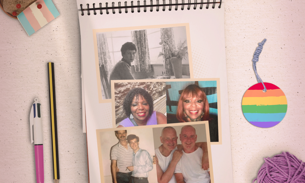 A scrapbook style image of older members of the LGBT+ community