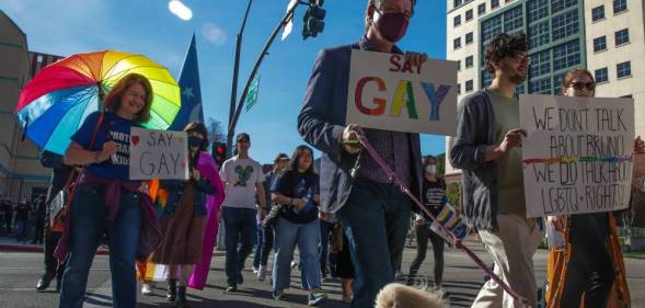 LGBT+ Disney Animation staff and allies protest company's response to controversy over Florida's "Don't Say Gay" bill