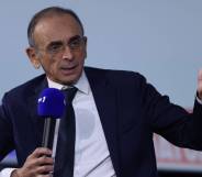 Eric Zemmour, a presidential candidate in France, speaks to a crowd during a "grand oral" presentation