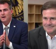 Side by side images of Oklahoma governor Kevin Stitt and Arizona governor Doug Ducey