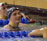 Lia Thomas looks on after winning the 500 Yard Freestyle during the 2022 NCAA Division I Women's Swimming and Diving Championship
