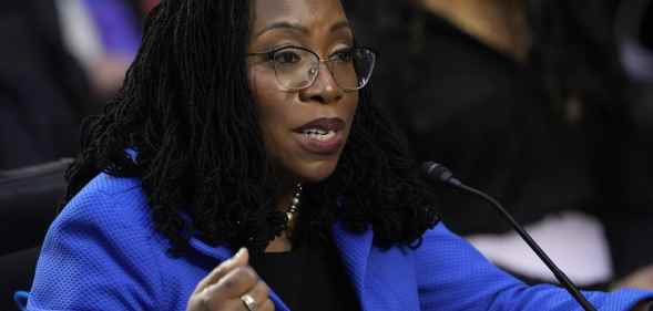 US Supreme Court nominee Judge Ketanji Brown Jackson testifies during her confirmation hearing before the Senate Judiciary Committee