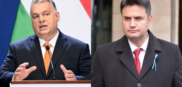 Hungary's prime minister Viktor Orbán and opposition leader Péter Márki-Zay