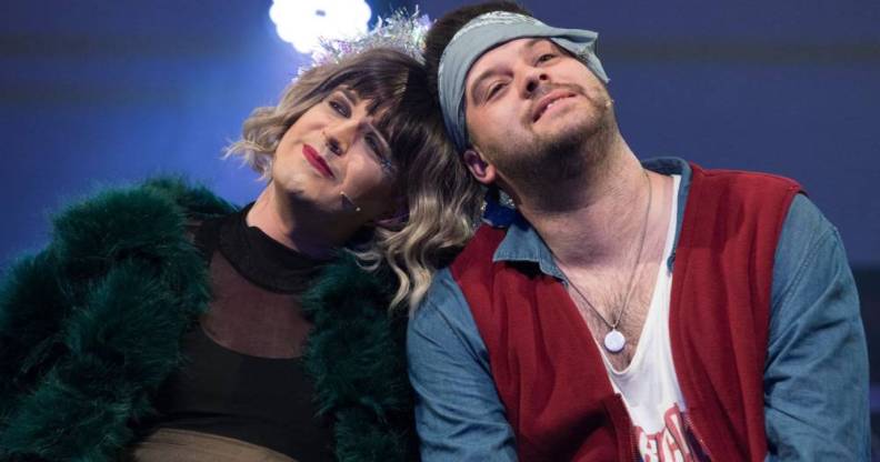 Two actors play Angel and Tom Collins in the Bite My Thumb production of Rent