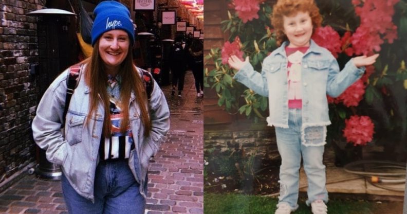 Side-by-side shot of Sophie Perry, present day, and herself as a child