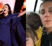 Jamala singing on the Eurovision stage / Jamala with her two children