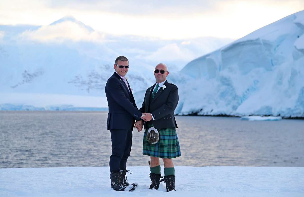 Stephen Carpenter and Eric Bourne have become the first same-sex couple to marry in British Antarctic Territory