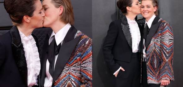 Catherine Shepherd and Brandi Carlile at the 64th Annual Grammy Awards