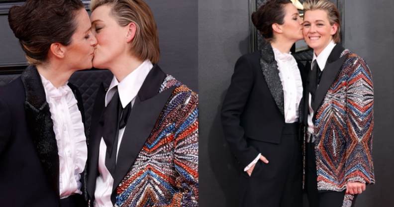 Catherine Shepherd and Brandi Carlile at the 64th Annual Grammy Awards