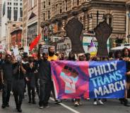 Trans people and allies rally in Philadelphia, Pennsylvania in 2018 before marching to demand basic human and civil rights