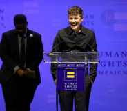 Charlee Corra Disney speaks onstage at the 2022 Human Rights Campaign annual gala