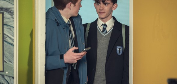 Kit Connor (L) as Nick and Joe Locke (R) as Charlie in Heartstopper.