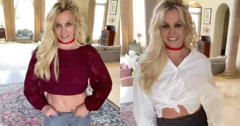 Singer Britney Spears models different outfits after announcing she is pregnant