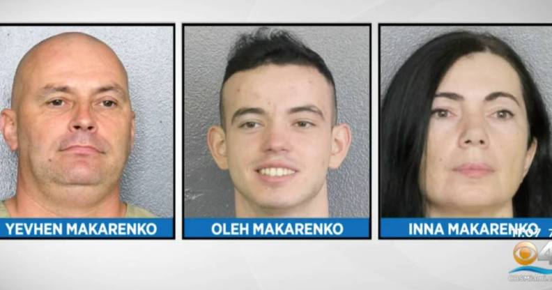 Three pictures of Inna, Oleh and Yevhen Makarenko taken by authorities after the three individuals were charged with hate crime charges