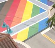 A picture of a rainbow-coloured Pride street design in Florida that was vandalised after Alexander Jerich burned tire marks into it. He has now been told by the court to write an essay about the Pulse nightclub shooting as a result of the vandalism