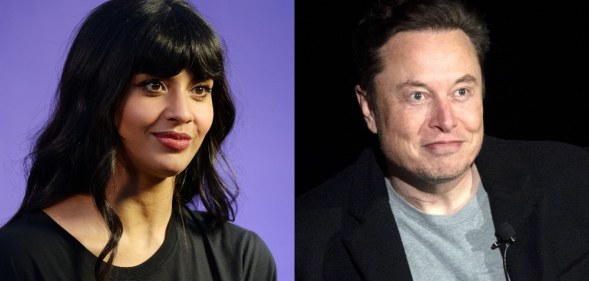 Headshots of Jameela Jamil and Elon Musk