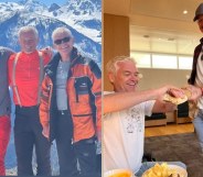 Phillip Schofield and Luke Evans pose against the French Alps