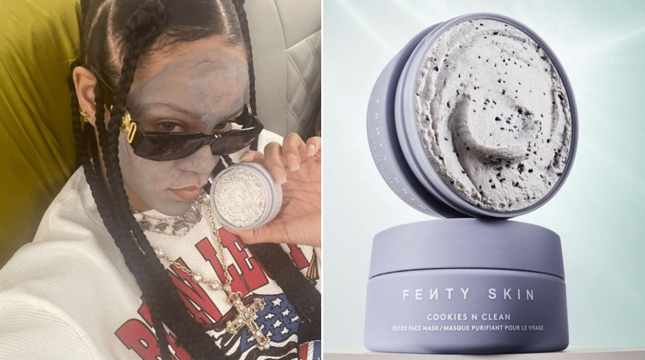 Rihanna poses new face mask by Fenty Beauty that