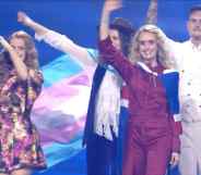 Iceland's Eurovision entry brought a trans Pride flag on stage.