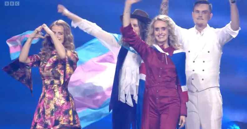 Iceland's Eurovision entry brought a trans Pride flag on stage.
