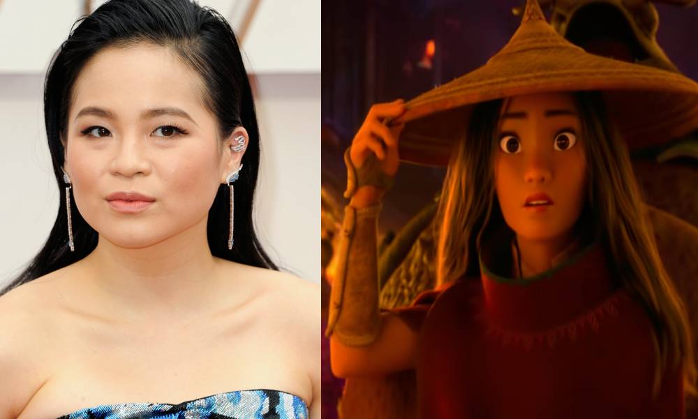 Side by side images of actor Kelly Marie Tran and her Disney character Raya from Raya and the Last Dragon