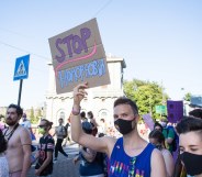 Italy : A 'Stop Homophobia' sign at a Pride parade in Padua