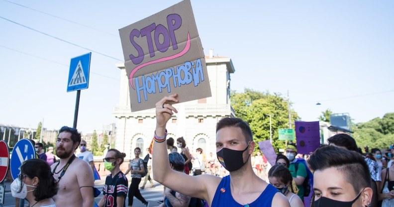 Italy : A 'Stop Homophobia' sign at a Pride parade in Padua