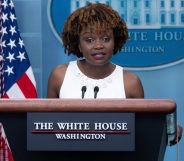 A screenshot of White House press secretary Karine Jean-Pierre speaking at an official briefing