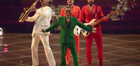 Latvia's Citi Zēni perform “Eat Your Salad” at the first Eurovision 2022 semi-final