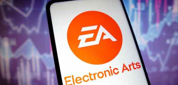 The logo for gaming company EA on a smartphone
