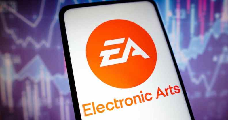 The logo for gaming company EA on a smartphone