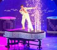 Mika performs during an interlude at the final of the Eurovision Song contest 2022 on May 14, 2022.